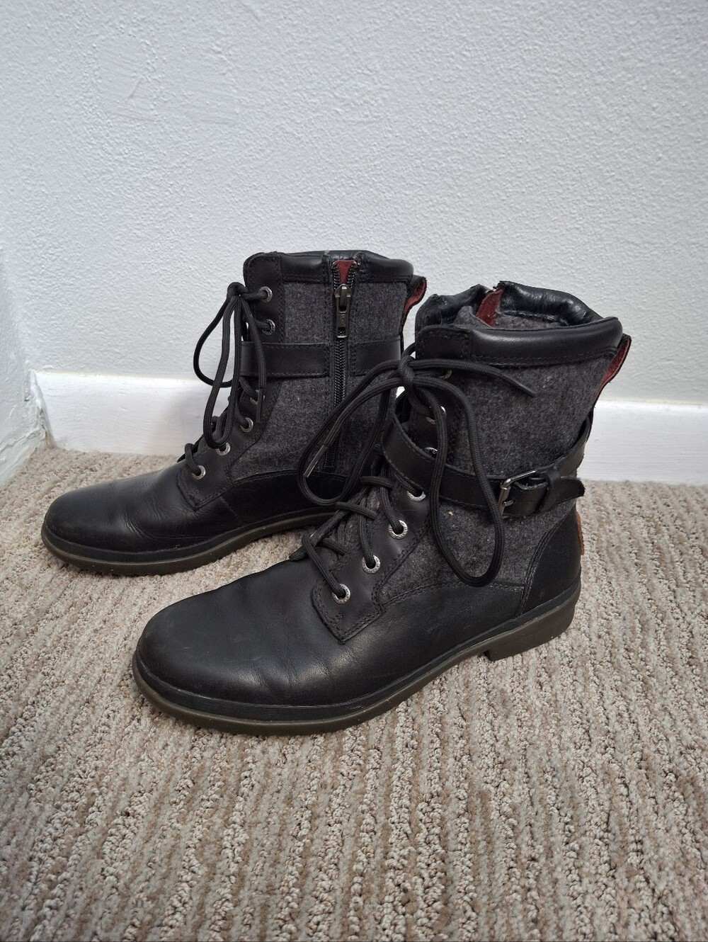 UGG Kesey Waterproof Lace Up Combat Boot with Side Zip Black Size 7 #1005264
